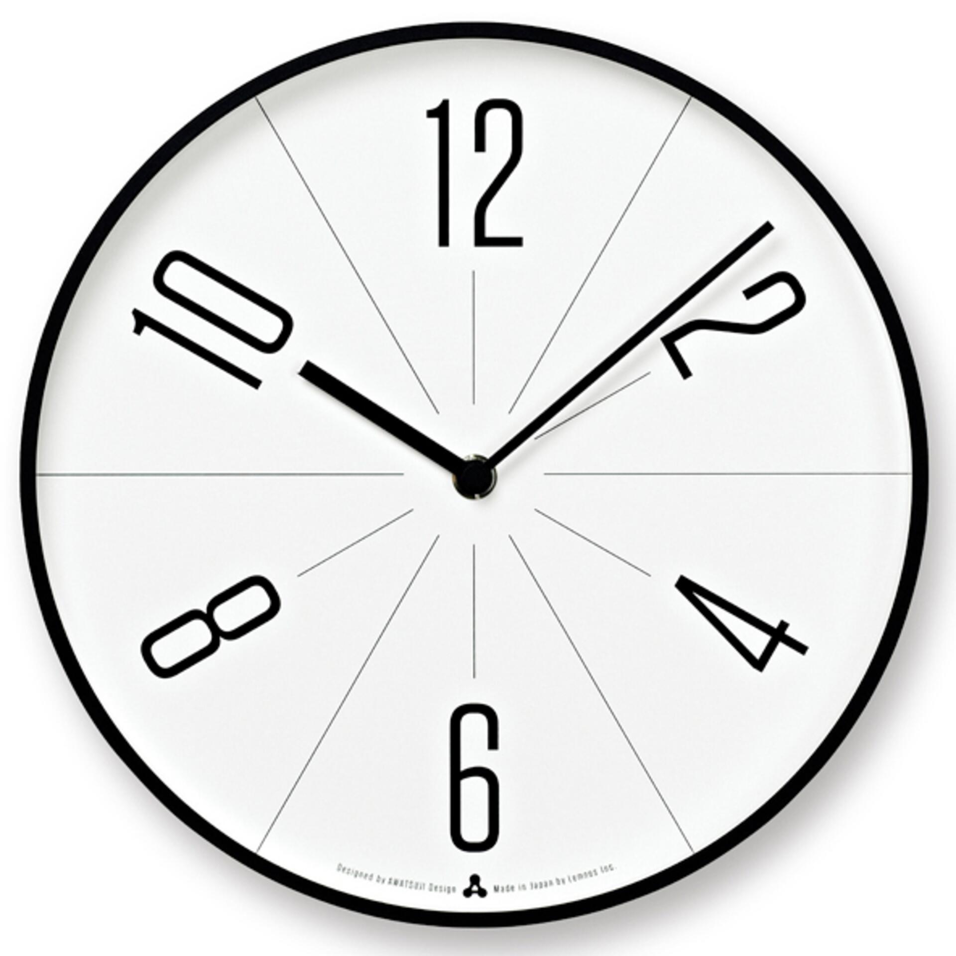 Lemnos Awa Clock Gugu Wanduhr Weiss mit schwarzem Rahmen