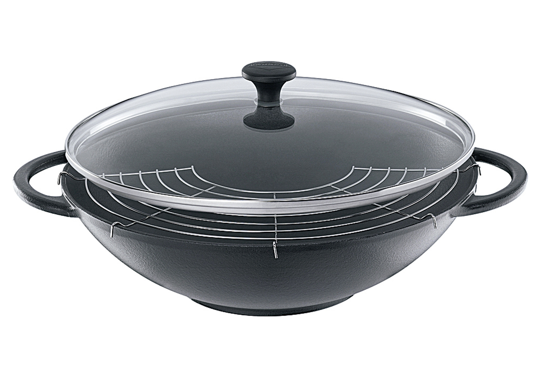 KÜCHENPROFI Wokpfanne Provence Gusseisen mit Glasdeckel Ø36cm schwarz