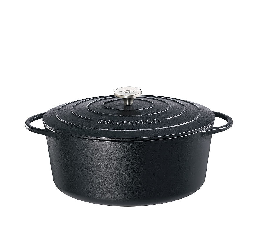 KÜCHENPROFI Bratentopf Provence oval Gusseisen mit Deckel, 35 cm schwarz