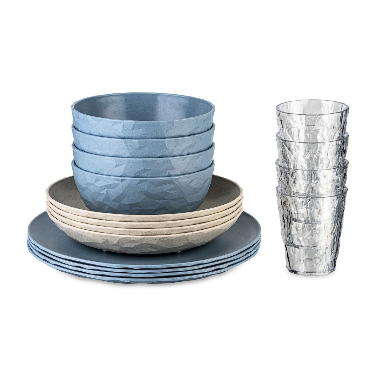 KOZIOL Geschirrset "Göteborg" 16-teilig nature desert sand/nature flower blue