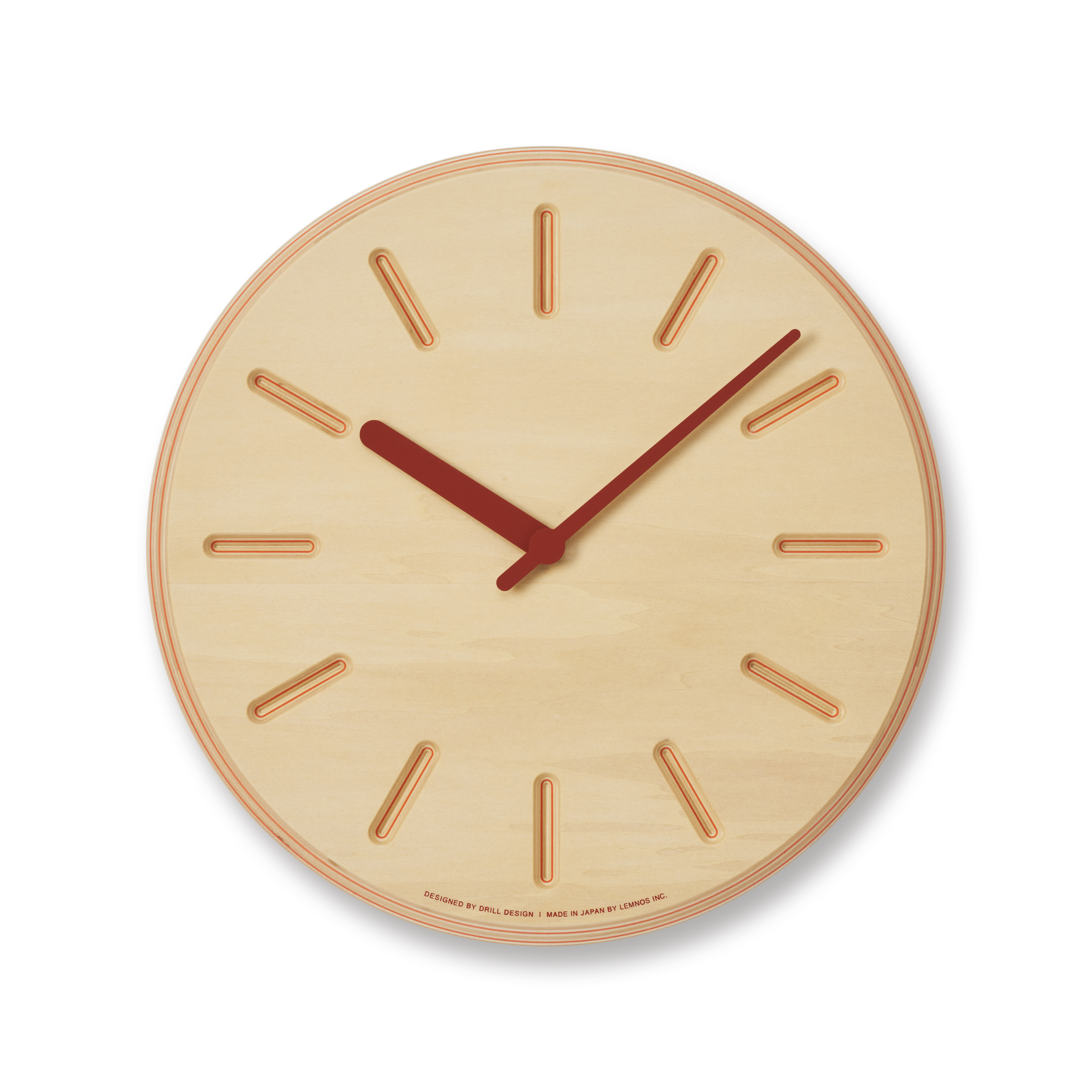 Lemnos Wanduhr Paper-Wood CLOCK line / orange