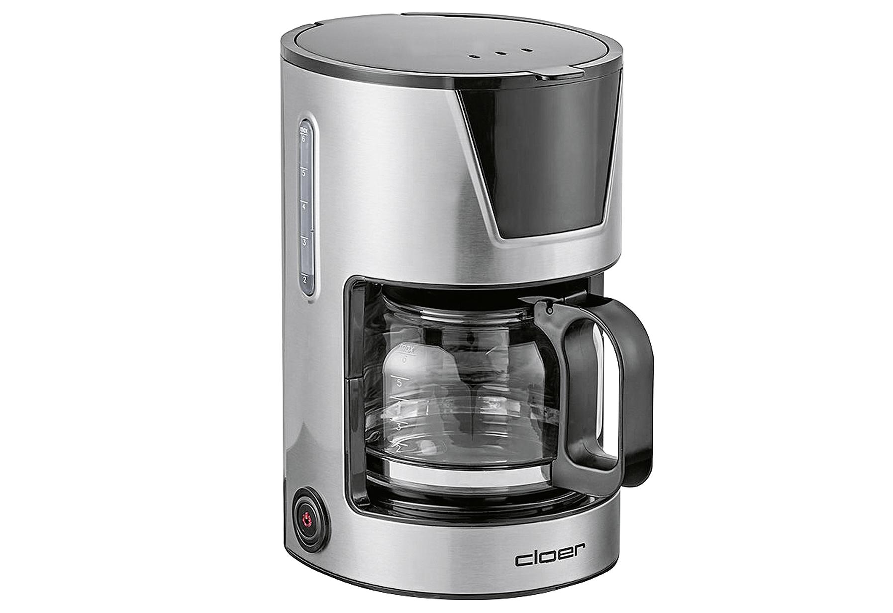 Cloer Filterkaffeemaschine mit Glaskanne 6 Tassen 5251 edelstahl, schwarz