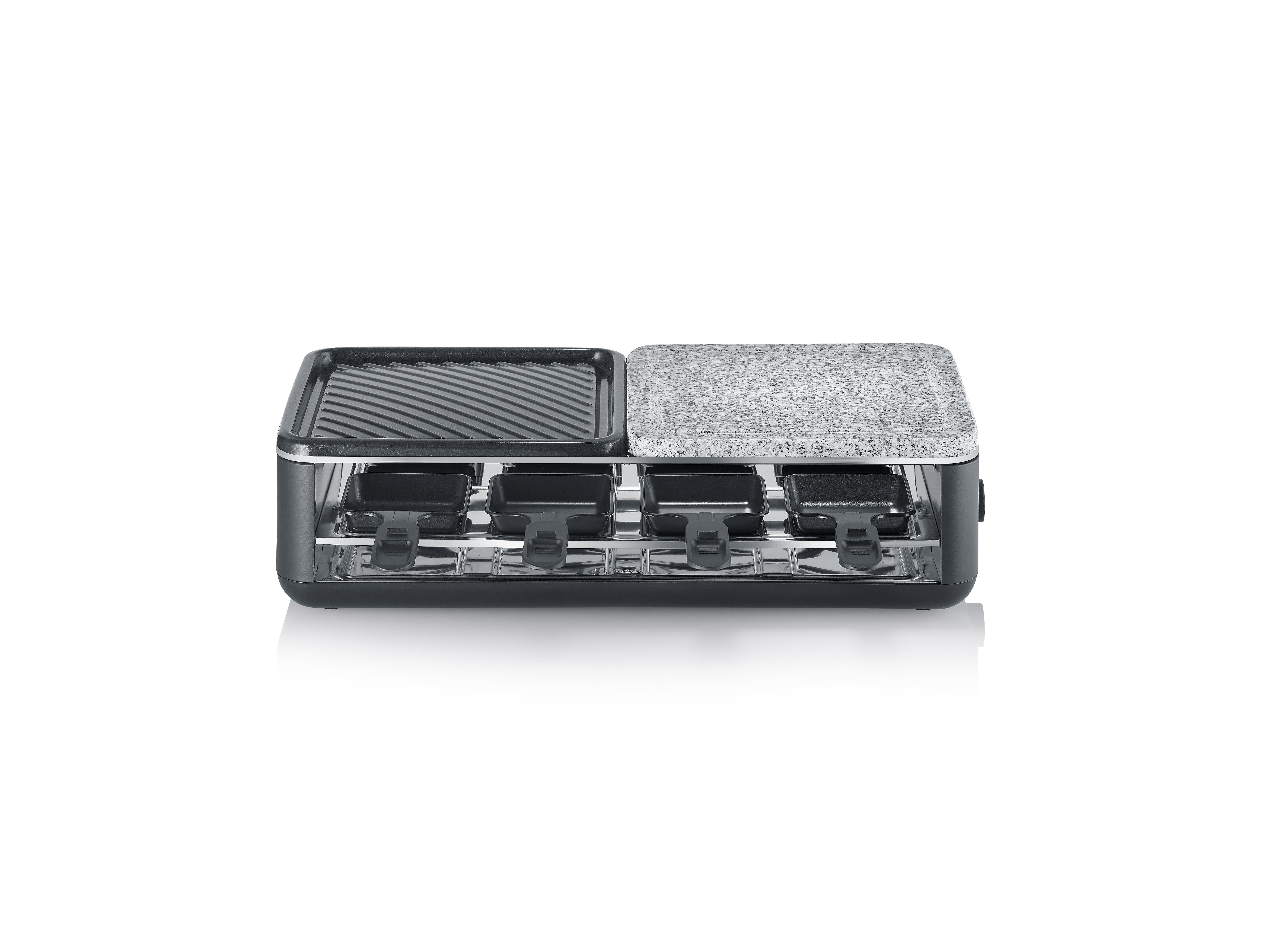 SEVERIN 2366 Raclette Black Line 8er m. 1/2 Stein 1/2 Antihaftplatte schwarz